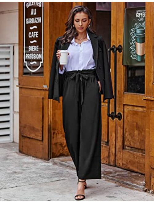 Zeagoo Women Long Lounge Pants with Pockets High Waisted Wide Leg Business Work Trousers Pant