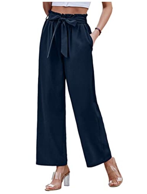 Zeagoo Women Long Lounge Pants with Pockets High Waisted Wide Leg Business Work Trousers Pant