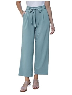 Women's Casual Wide Leg Pants Flowy Business Palazzo Pants with Pockets