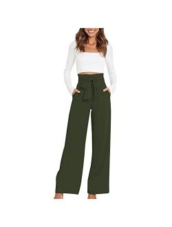 ZunFeo Wide Leg Dress Pants Women High Waist Drawstring Paperbag Pants Loose Fit Cute Casual Work Trousers Trendy 2023