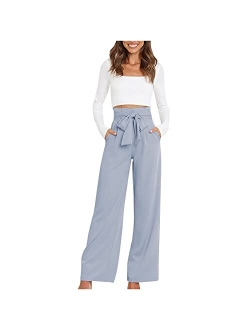 ZunFeo Wide Leg Dress Pants Women High Waist Drawstring Paperbag Pants Loose Fit Cute Casual Work Trousers Trendy 2023