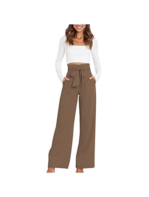 ZunFeo Wide Leg Dress Pants Women High Waist Drawstring Paperbag Pants Loose Fit Cute Casual Work Trousers Trendy 2023