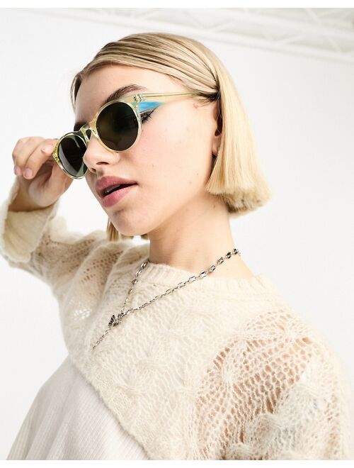 AJ Morgan grad school retro round festival sunglasses in pale olive