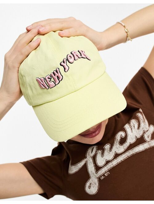 Daisy Street new york slogan baseball cap in yellow