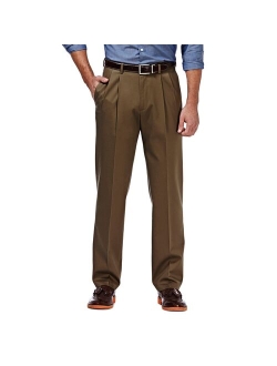 Mens Haggar Premium No-Iron Khaki Stretch Classic-Fit Pleated Expandable Waist Pants