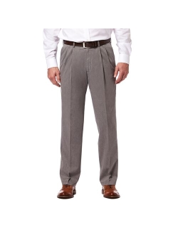 Mens Haggar Premium No-Iron Khaki Stretch Classic-Fit Pleated Expandable Waist Pants