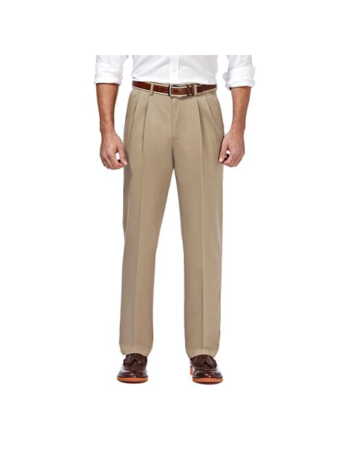 Mens Haggar Premium No-Iron Khaki Stretch Classic-Fit Pleated Expandable Waist Pants