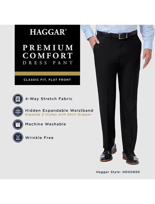 Mens Haggar Premium Comfort Expandable-Waist Classic-Fit Stretch Flat-Front Dress Pants