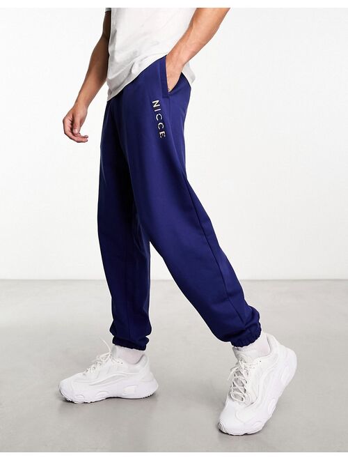 Nicce split logo jersey sweatpants in navy