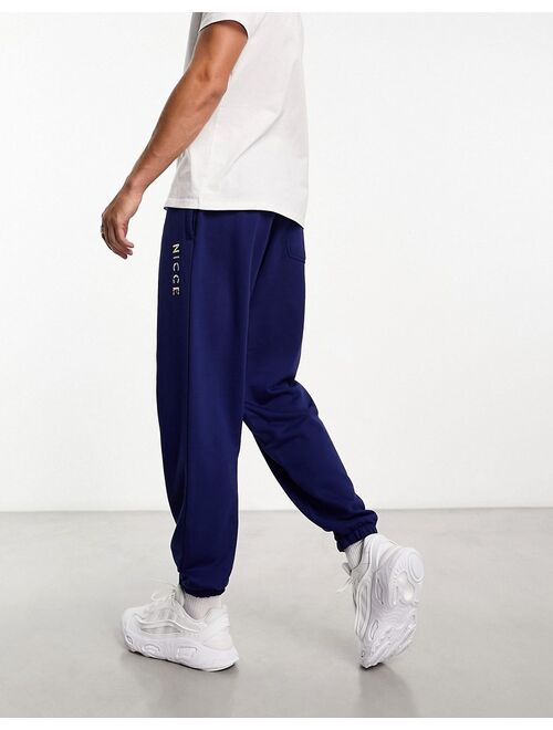 Nicce split logo jersey sweatpants in navy