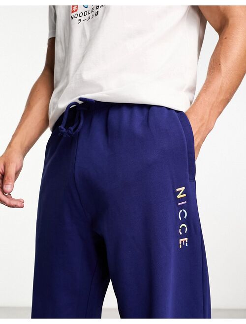 Nicce split logo jersey sweatpants in navy