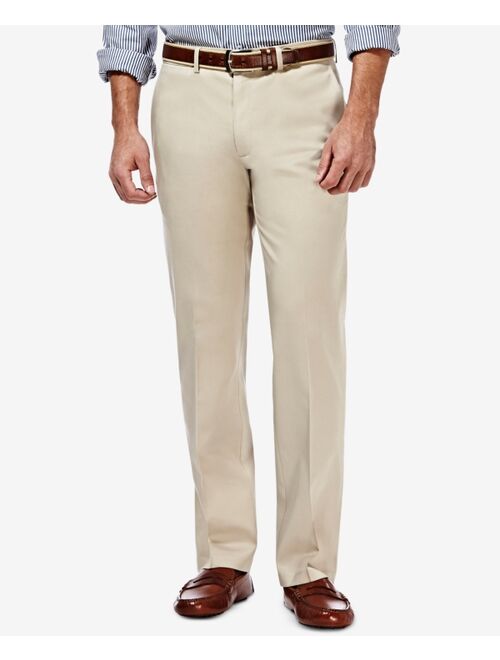 Haggar Mens Premium No Iron Khaki Straight-Fit Stretch Flat-Front Pants