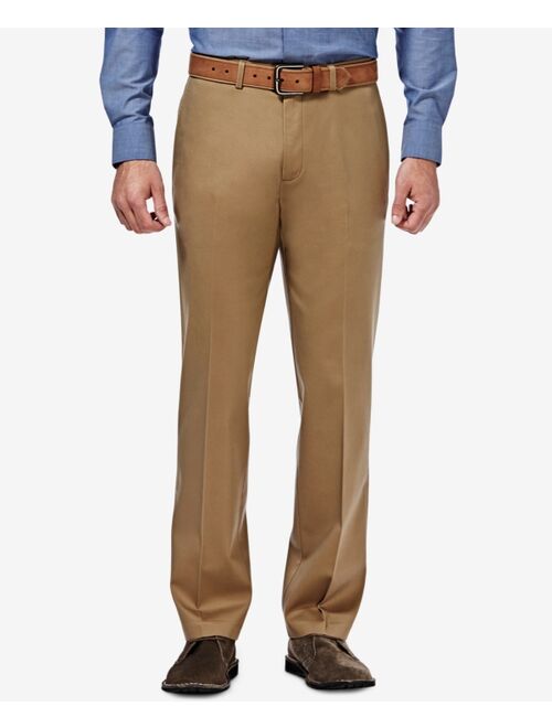 Haggar Mens Premium No Iron Khaki Straight-Fit Stretch Flat-Front Pants