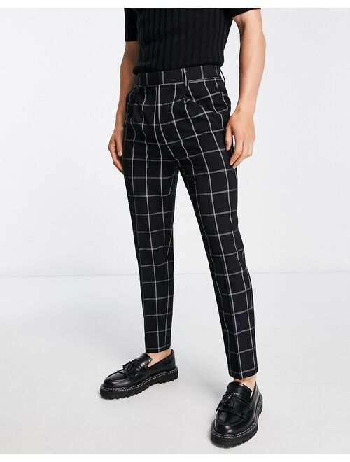 ASOS DESIGN tapered smart pants in black window pane check