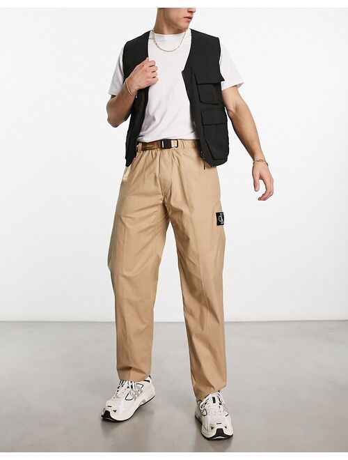 Calvin Klein Jeans straight leg utility chinos in beige