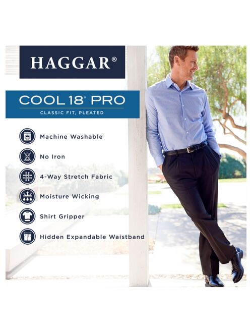 Haggar Men's Cool 18 PRO Classic-Fit Expandable Waist Pleated Stretch Dress Pants