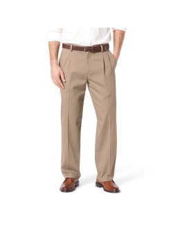 Stretch Easy Khaki Relaxed-Fit Pleated Pants