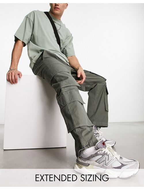 ASOS DESIGN wide cargo pants with multi pockets in khaki