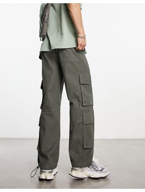 ASOS DESIGN wide cargo pants with multi pockets in khaki