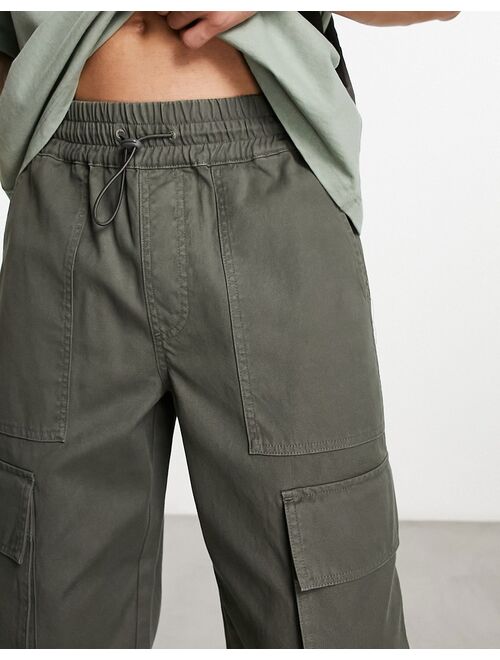 ASOS DESIGN wide cargo pants with multi pockets in khaki