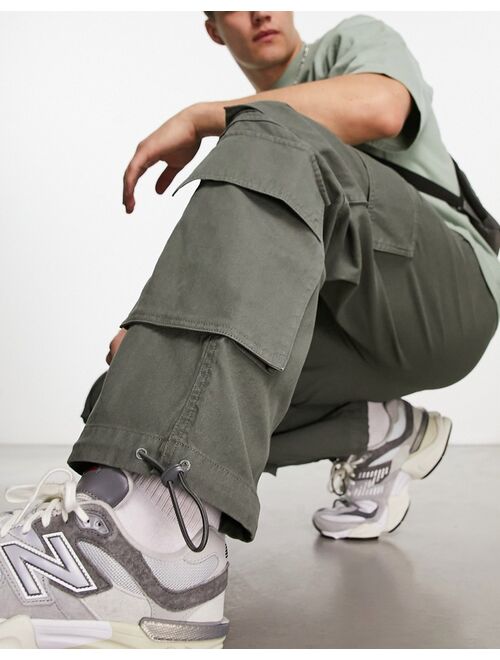 ASOS DESIGN wide cargo pants with multi pockets in khaki