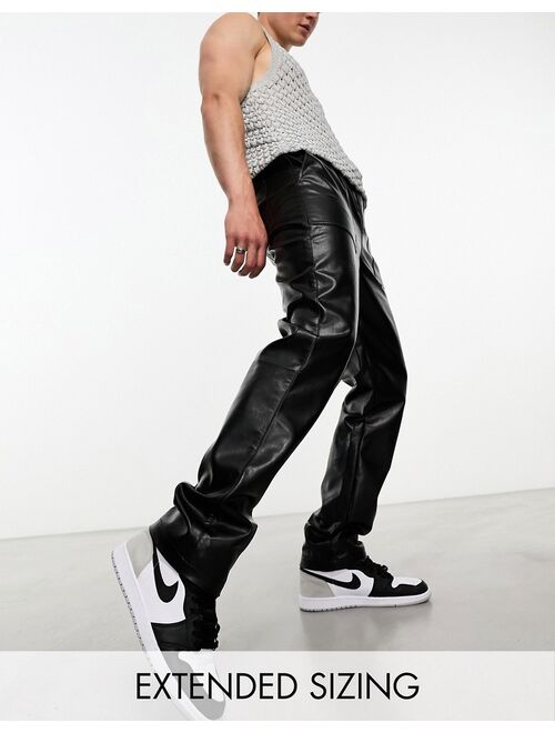 ASOS DESIGN straight leather look drawstring pants in black