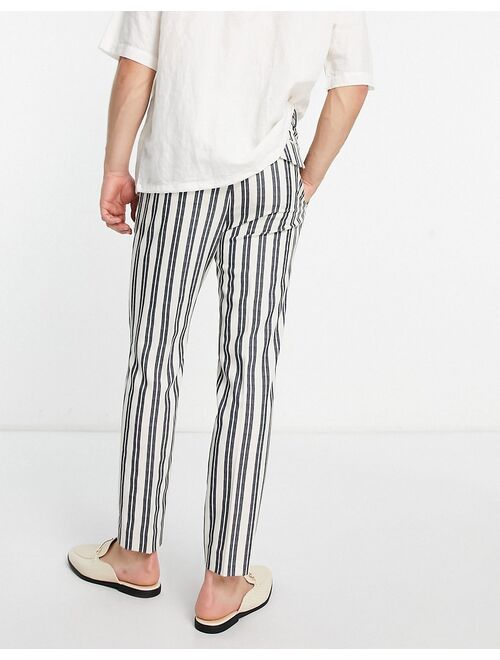 ASOS DESIGN smart tapered pants in white preppy stripe