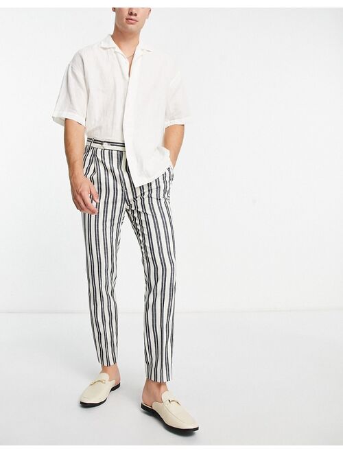 ASOS DESIGN smart tapered pants in white preppy stripe