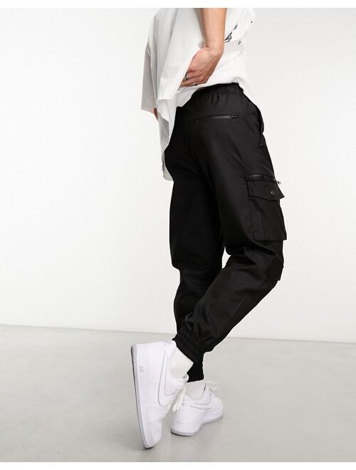 Bershka multipocket cargo sweatpants in black