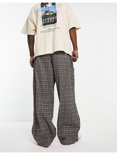 COLLUSION super flood skater fit parachute pants in brown check