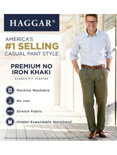 Haggar Men's Premium No Iron Khaki Classic Fit Pleat Hidden Expandable Waist Pants