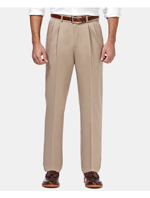 Haggar Men's Premium No Iron Khaki Classic Fit Pleat Hidden Expandable Waist Pants