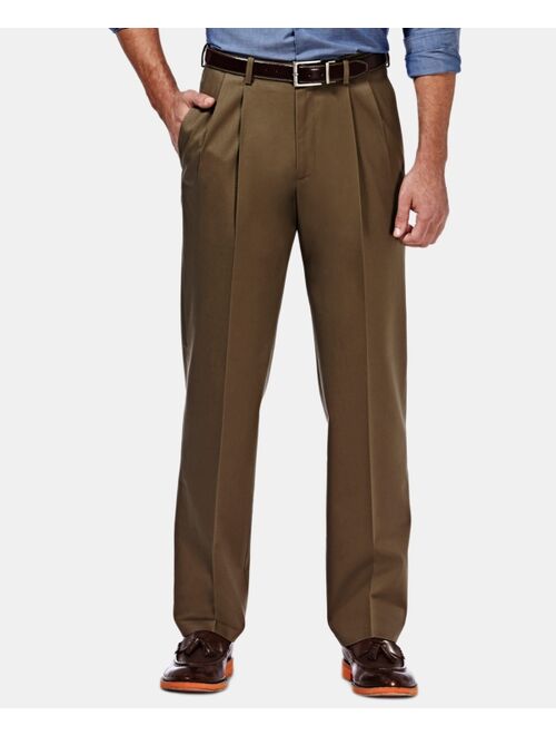 Haggar Men's Premium No Iron Khaki Classic Fit Pleat Hidden Expandable Waist Pants