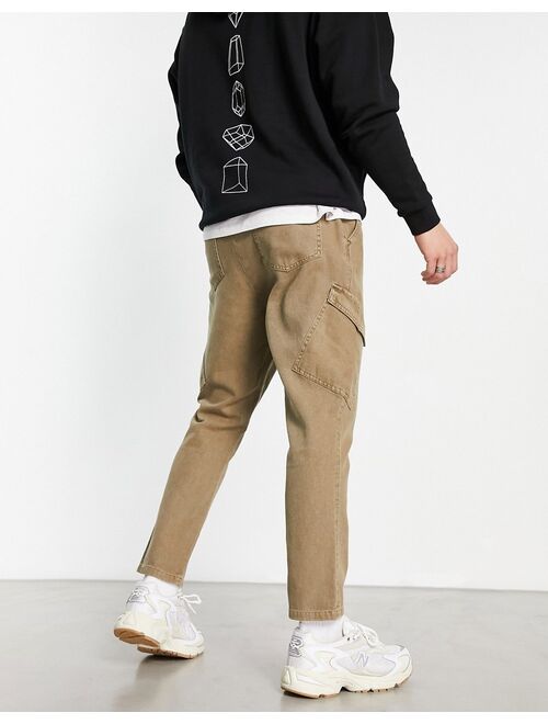 ASOS DESIGN tapered cargo pants in washed brown