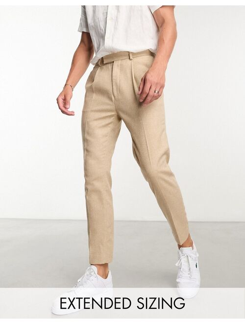 ASOS DESIGN wedding tapered wool mix smart pants in tweed stone