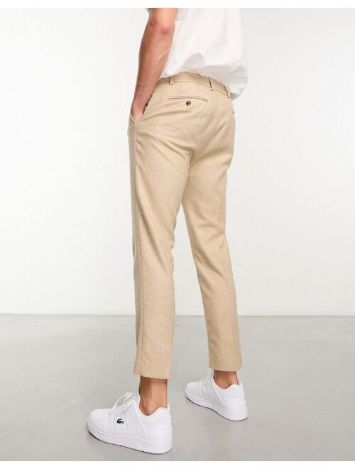 ASOS DESIGN wedding tapered wool mix smart pants in tweed stone