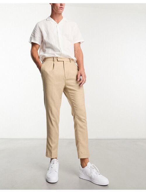 ASOS DESIGN wedding tapered wool mix smart pants in tweed stone