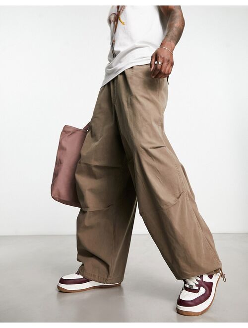 ASOS DESIGN oversized parachute pants in washed brown