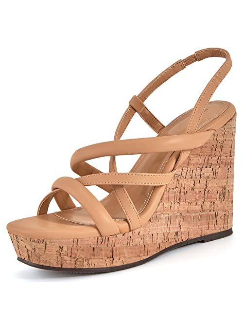 Coutgo Womens Wedge Sandals Heels Espadrilles Open Toe Cork Platform Ankle Strap Slingback Summer Dressy Shoes