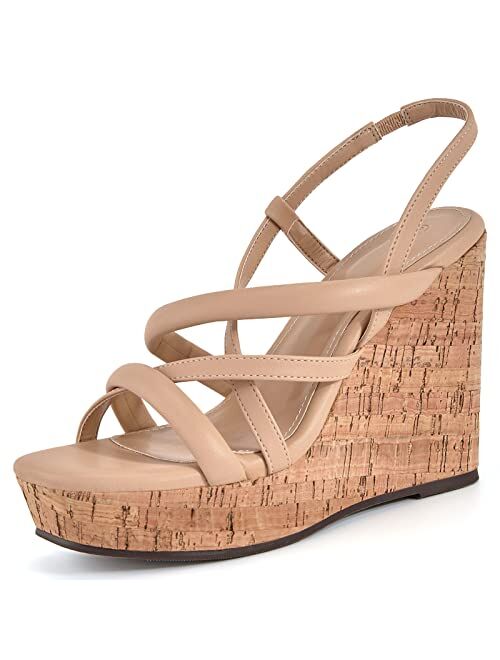 Coutgo Womens Wedge Sandals Heels Espadrilles Open Toe Cork Platform Ankle Strap Slingback Summer Dressy Shoes