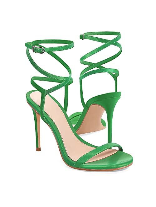 Coutgo Womens Strappy Lace up Heels Sandals Sexy High Heeled Ankle Strap Summer Dress Shoes