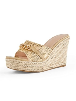 Coutgo Women's Platform Wedge Sandals Espadrille Chain Slip On Casual Summer Slides