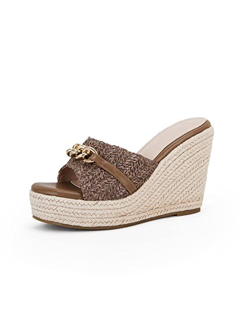 Coutgo Women's Platform Wedge Sandals Espadrille Chain Slip On Casual Summer Slides