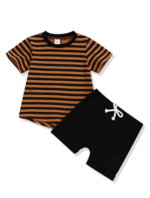 Oklady Baby Boy Clothes Short Sleeve Color Block Hoodie Tops Solid Shorts 2Pcs Toddler Boy Clothes 6Month-5T Summer Outfit