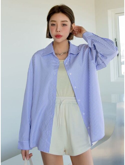 DAZY Vertical Striped Drop Shoulder Shirt