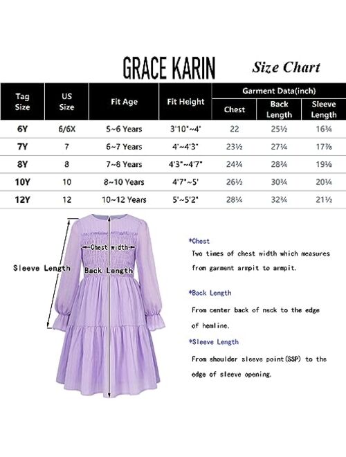 GRACE KARIN Girls Long Sleeve Casual Dress Tiered A-Line Crewneck Pleated Dress 5-12Years