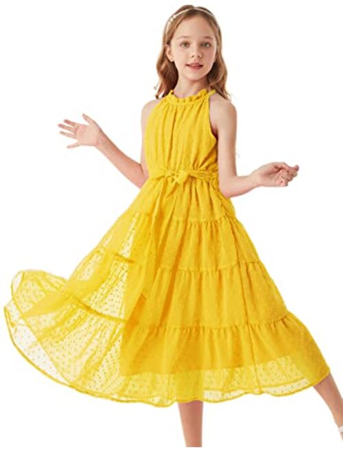 GRACE KARIN Girls Halter Neck Sleeveless Casual A-line Flowy Maxi Dress for 5-12 Years