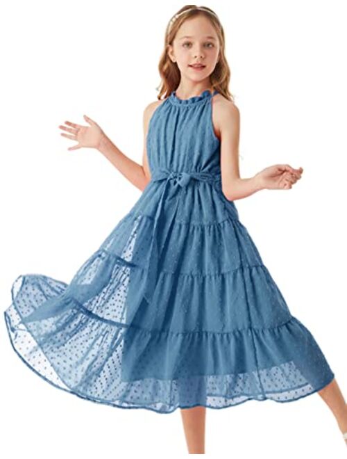 GRACE KARIN Girls Halter Neck Sleeveless Casual A-line Flowy Maxi Dress for 5-12 Years