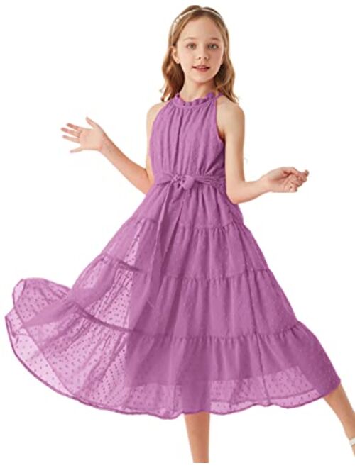 GRACE KARIN Girls Halter Neck Sleeveless Casual A-line Flowy Maxi Dress for 5-12 Years