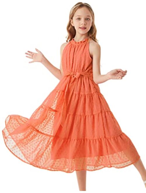 GRACE KARIN Girls Halter Neck Sleeveless Casual A-line Flowy Maxi Dress for 5-12 Years